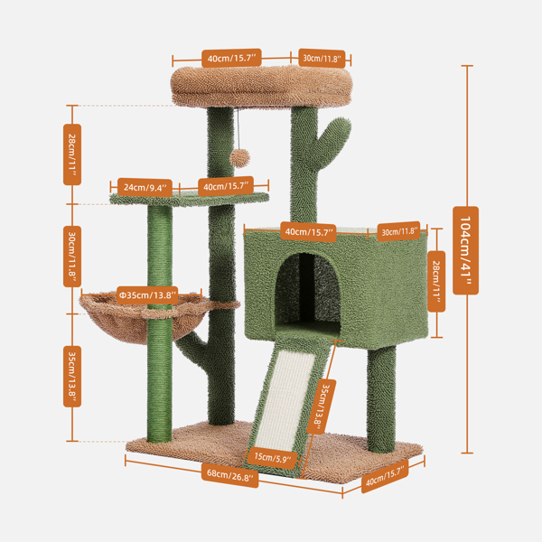 Cactus Cat Tree Cat Tower with Sisal Covered Scratching Post and Cozy Condo Cat Climbing Stand with Plush Perch &amp;Soft Hammock for Indoor Cats(Minimum Retail Price for US: USD 79.99)