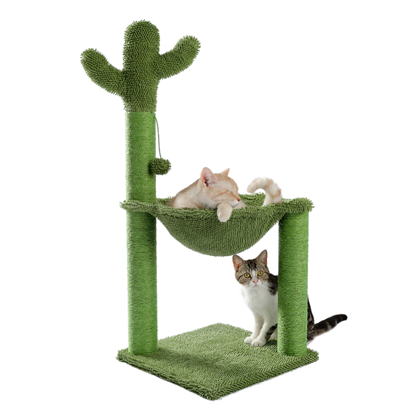 Cat Tree Scratcher Cactus With Cat Scratching Post Hammock Interactive Ball Green