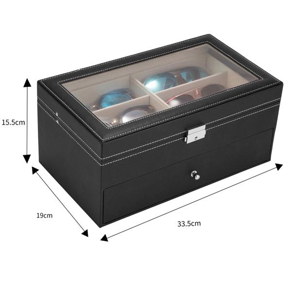 Leather 12 Piece Eyeglasses Storage and Sunglass Glasses Display Drawer Lockable Case Organizer Black
