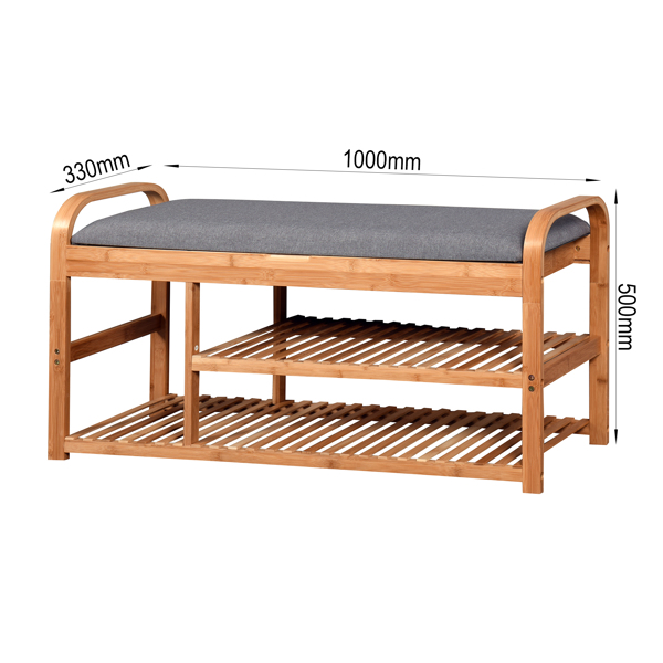 Living Room Bamboo Storage Bench Entryway 3 Shelves Bench with flip storage compartment 39.37 x 13 x 19.88 inch