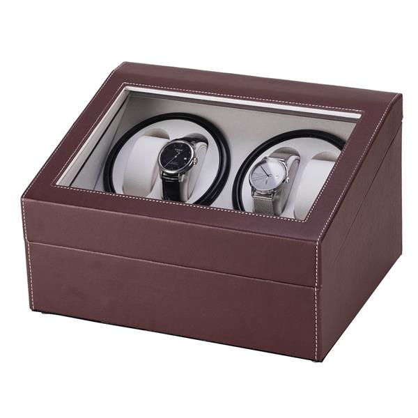 Brown Leather Watch Winder Storage Auto Display Case Box 4 6 Automatic Rotation