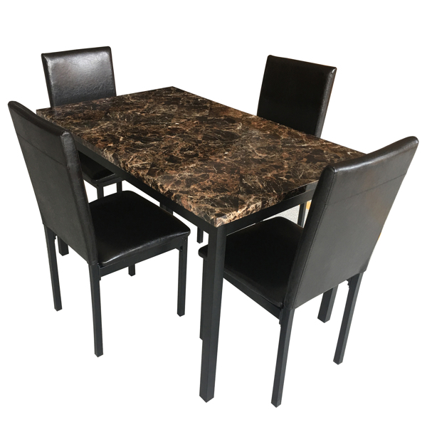 LEAVAN 5 Piece Metal Dinette Set with Faux Marble Top - Black,dinning set,table&amp;4 chairs