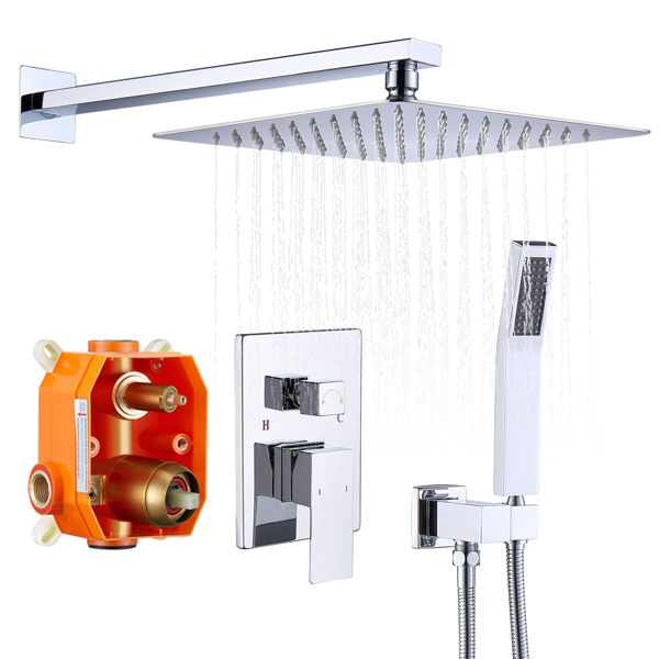 Shower System Shower Faucet Combo Set Wall Mounted with 10&quot; Rainfall Shower Head and handheld shower faucet, Chrome Finish with Brass Valve Rough-In