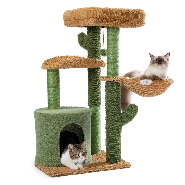 Cactus Cat Tree Cat Tower with Sisal Covered Scratching Post, Cozy Condo, Plush Perches and Fluffy Balls for Indoor Cats
