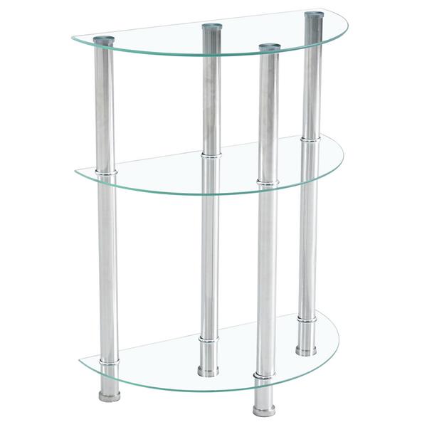58*30*76cm Three-layer Tempered Glass Stainless Steel Tube Semicircular Side Table