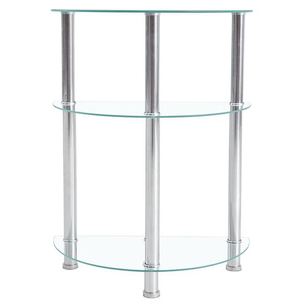 58*30*76cm Three-layer Tempered Glass Stainless Steel Tube Semicircular Side Table