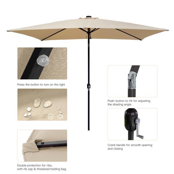 Outdoor Patio Umbrella 10 Ft x 6.5 Ft Rectangular Market Table Umbrella with Crank and Push Button Tilt