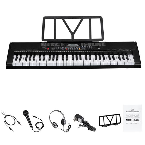 [Do Not Sell on Amazon]Glarry GEP-106 61 Key Portable Keyboard with  Built In Speakers, Headphone, Microphone, Music Rest, LCD Screen, USB Port &amp; 3 Teaching Modes for Beginners