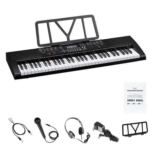 [Do Not Sell on Amazon]Glarry GEP-106 61 Key Portable Keyboard with  Built In Speakers, Headphone, Microphone, Music Rest, LCD Screen, USB Port &amp; 3 Teaching Modes for Beginners