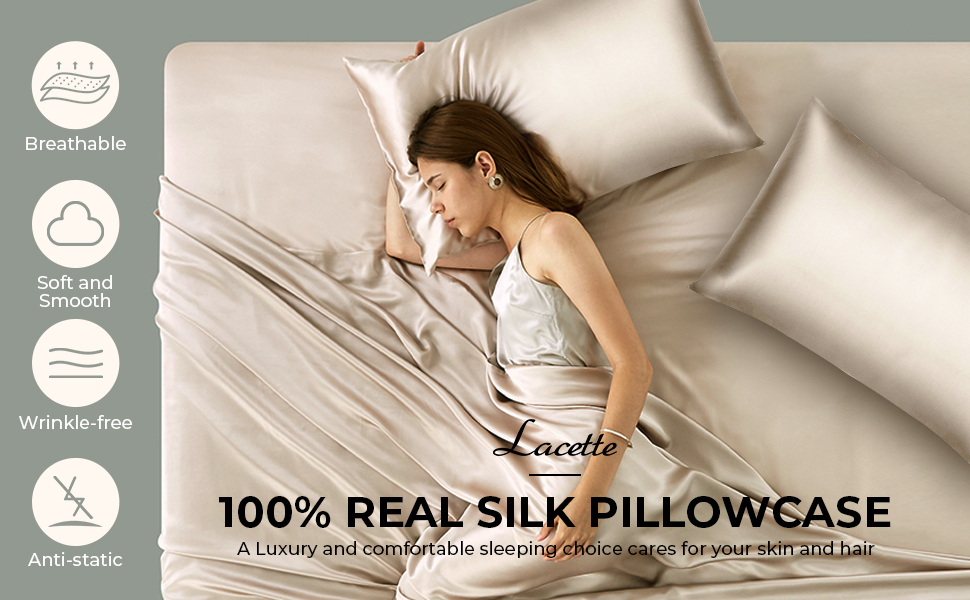 mulberry silk pillowcase 2 pack champange standard size set of 2 lacette blissy hair skin women 