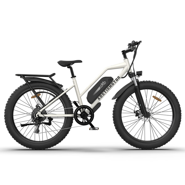 AOSTIRMOTOR Hot Fat Tire Adults Electric Bicycle 26 In. Electric Mountain Bike 48V 13AH S07-GWhite