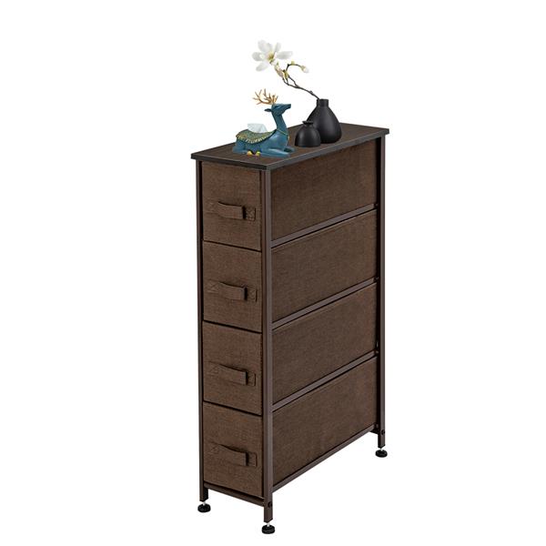 Narrow Dresser, Vertical Storage Unit With 4 Fabric Drawers, Metal Frame, Slim Storage Tower, 7.9&quot; Width, For Living Room, Kitchen, Small Space, Gap, Brown