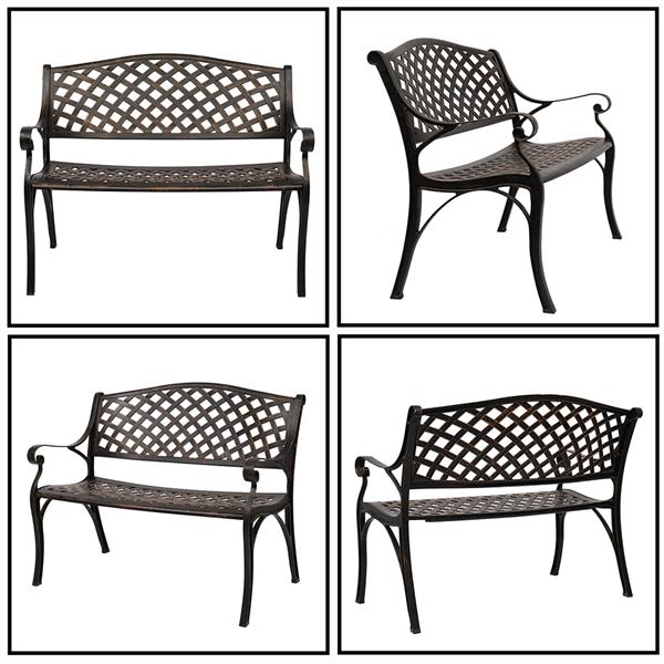 40.5&quot; Outdoor Cast Aluminum Bench With Mesh Backrest Seat Surface