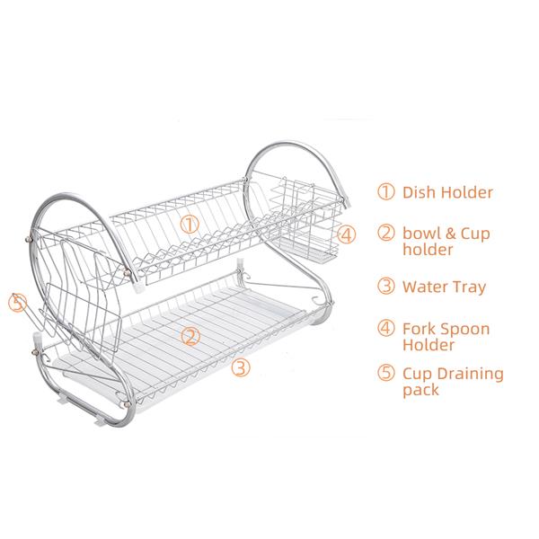Multifunctional S-shaped Dual Layers Bowls &amp; Dishes &amp; Chopsticks &amp; Spoons Collection Shelf Dish Drainer