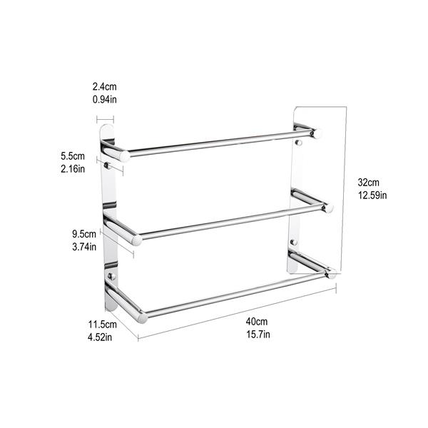 THREE Stagger Layers Towel Rack SUS304 Stainless Steel Hand Polishing Mirror Polished Finished Bathroom Accessories Set Three Towel Bars 15.7 inch bars KJWY004-40CM