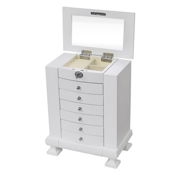 Handcrafted Wooden Jewelry Box Organizer Wood 7 Layers Case with 6 Drawers-White