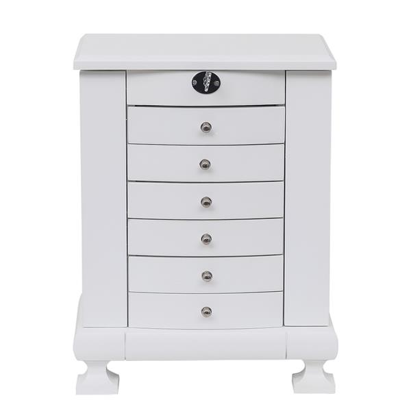 Handcrafted Wooden Jewelry Box Organizer Wood 7 Layers Case with 6 Drawers-White