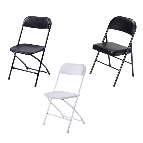 4pcs Elegant Foldable Iron &amp; PVC Chairs for Convention &amp; Exhibition Black