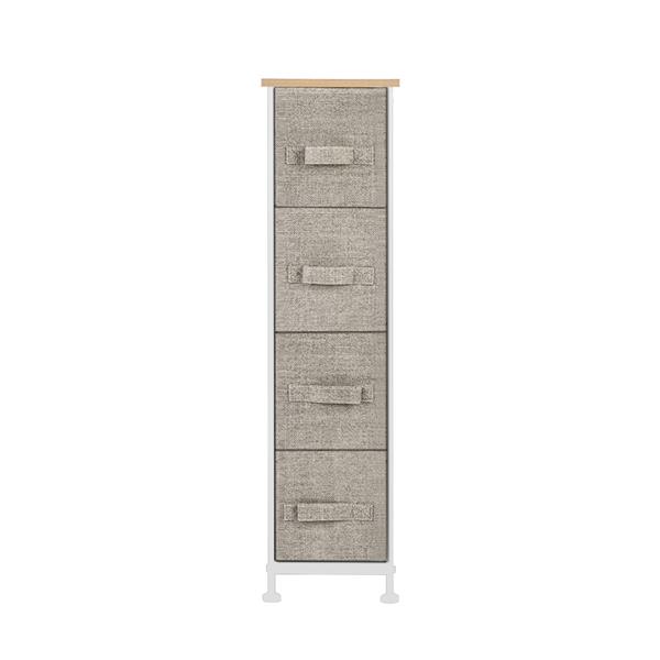 Narrow Dresser, Vertical Storage Unit With 4 Fabric Drawers, Metal Frame, Slim Storage Tower, 7.9&quot; Width, For Living Room, Kitchen, Small Space, Gap, Linen / Natural