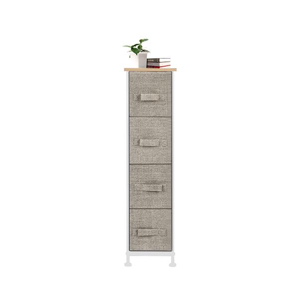 Narrow Dresser, Vertical Storage Unit With 4 Fabric Drawers, Metal Frame, Slim Storage Tower, 7.9&quot; Width, For Living Room, Kitchen, Small Space, Gap, Linen / Natural