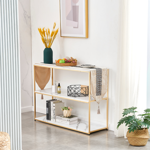 Console Tables for Entryway, Faux Marble Sofa Tables, Entryway Table for Living Room, Gold Entrance Table, MDF Entry Table, Foyer Tables w/Metal Frame, Behind Couch Table for Hallway