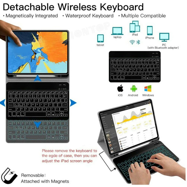 For iPad Pro 11&quot; 3rd Gen 2021 Stand Case Cover Wireles Keyboard w/ Pencil Holder