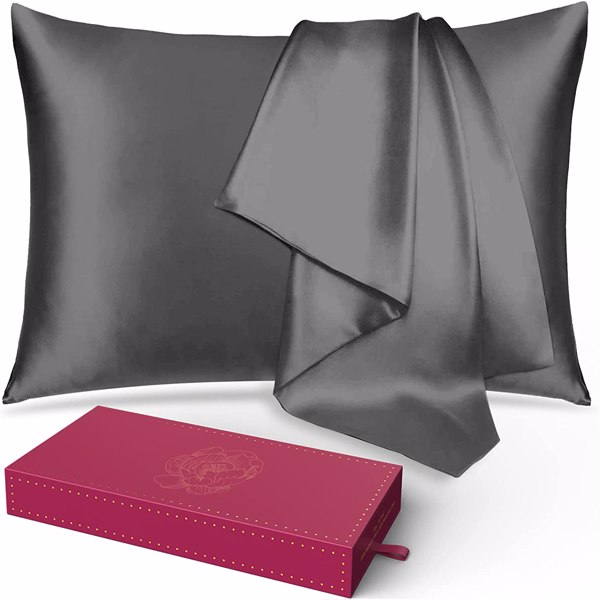 Lacette Silk Pillowcase 2 Pack for Hair and Skin, 100% Mulberry Silk, Double-Sided Silk Pillow Cases with Hidden Zipper (Deep Gray, Queen Size: 20&quot; x 30&quot;)