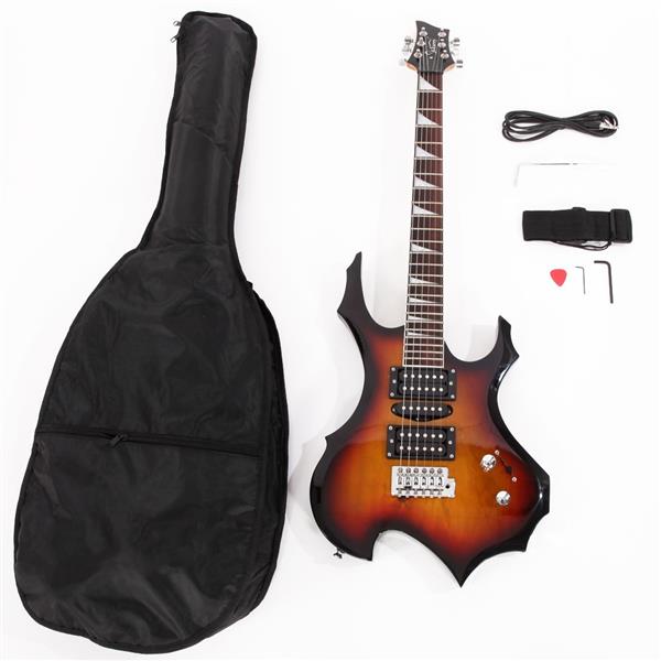 [Do Not Sell on Amazon]Glarry Flame Shaped Electric Guitar with 20W Electric Guitar Sound HSH Pickup Novice Guitar   Audio   Bag   Strap   Picks   Shake   Cable   Wrench Tool Sunset Color