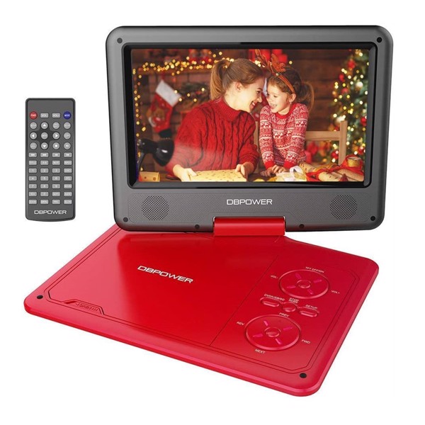 DBPOWER 11.5&quot; Portable DVD Player, 5-Hour Built-in Rechargeable Battery, 9&quot; Swivel Screen Region Free (Red)
