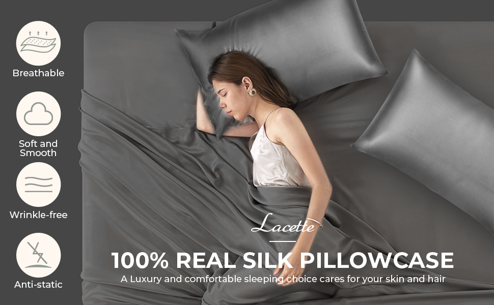 mulberry silk pillowcase 2 pack grey standard size set of 2 lacette blissy hair skin women 