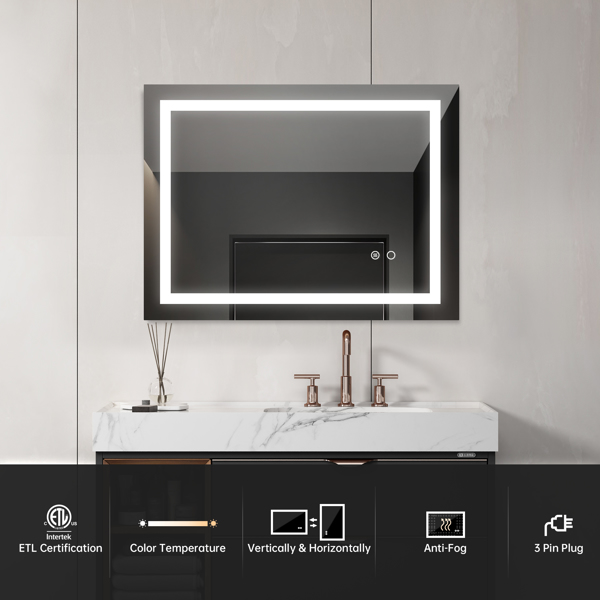 32*24 LED Lighted Bathroom Wall Mounted Mirror with High Lumen Anti-Fog Separately Control Dimmer Function