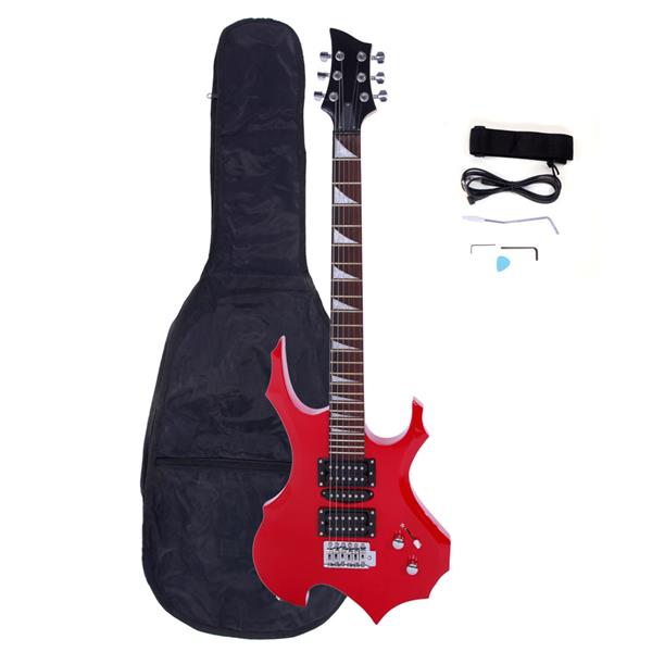 Novice Flame Shaped Electric Guitar HSH Pickup   Bag   Strap   Paddle   Rocker   Cable   Wrench Tool Red