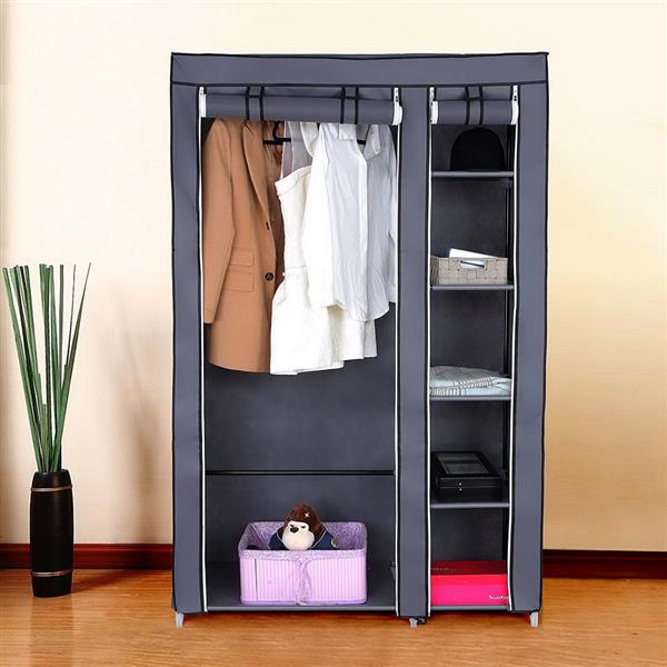 67&quot; Portable Clothes Closet Wardrobe with Non-woven Fabric and Hanging Rod Quick and Easy to Assemble Gray