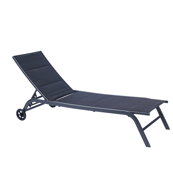 Outdoor 2-Pcs Set Chaise Lounge Chairs, Five-Position Adjustable Metal Recliner Black