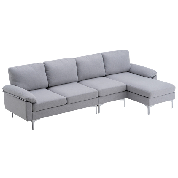 290*137*85cm L-Shaped Fabric With Chaise Iron Feet 4 Seats Indoor Modular Sofa Light Gray