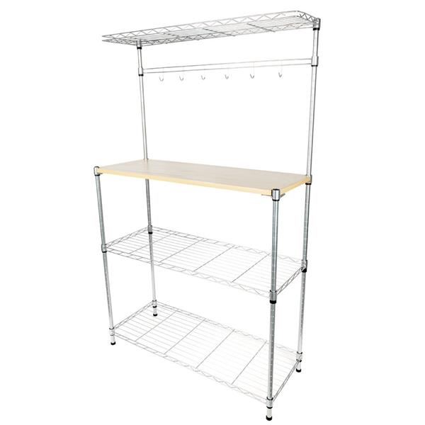 Four-tier Powder Coating Baker's Rack Microwave Oven Rack with MDF Board &amp; 6pcs Wave Rod Silver