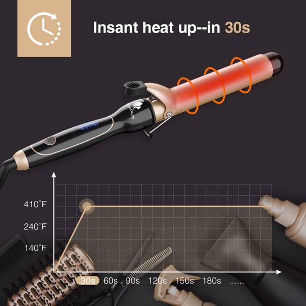 Curling Iron 1 1/2-inch Dual Voltage Instant Heat with Extra-Smooth Tourmaline Ceramic Coating, Glove Included by MiroPure, RM-C85-38 Gold