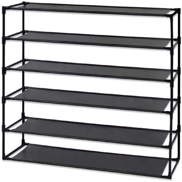 Simple Assembly 6 Tier Shoe Rack Detachable Non-Woven Waterproof Fabric Shoe Organizer Tower Space Saver Stackable Storage Shelf (Black)