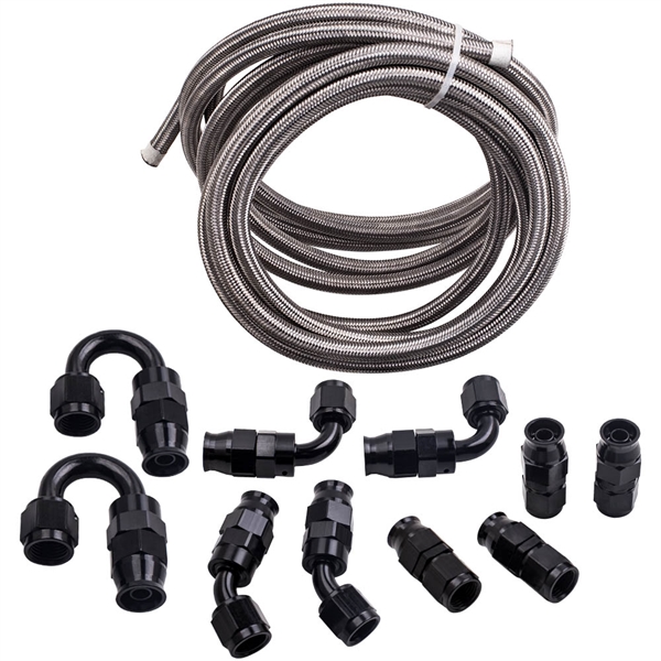 -6AN 20 ft  PTFE AN6 Stainless Steel Braided Fuel Line + 6AN Hose End Adaptor