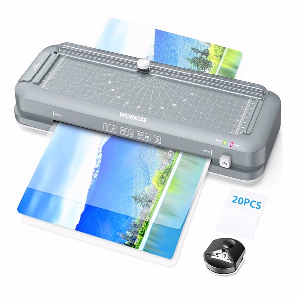 Laminator, A4 Laminator Machine, WORIKIZE Thermal Laminator with Laminating Sheets 20 Pouches for Home Office School, OL188, Gray