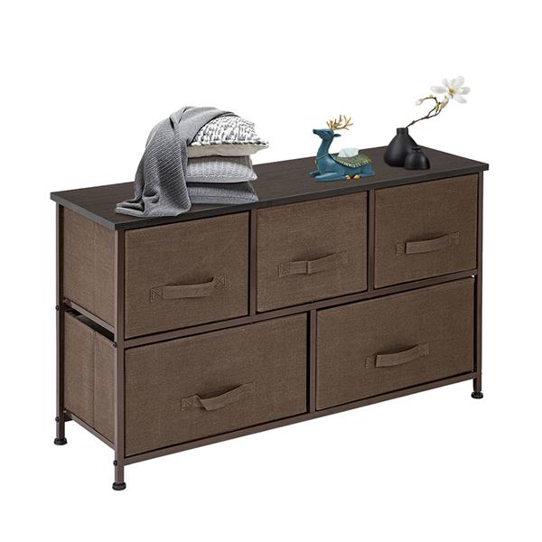 2-Tier Wide Closet Dresser, Nursery Dresser Tower With 5 Easy Pull Fabric Drawers And Metal Frame, Multi-Purpose Organizer Unit For Closets, Dorm Room, Living Room, Hallway, Brown