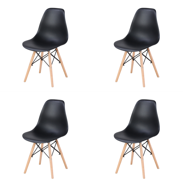 Living Room Chairs/Dining Chairs/Desk Chairs/Office Chairs/Leisure Chairs/Natural Beech Chairs with ABS backrest, a Set of 4, Black