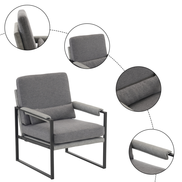 Single Iron Frame Chair Soft Bag Dark Gray Armrest Frame Gray Black Honeycomb Leather Indoor Leisure Chair