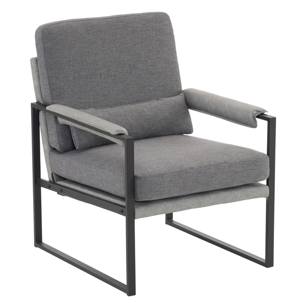 Single Iron Frame Chair Soft Bag Dark Gray Armrest Frame Gray Black Honeycomb Leather Indoor Leisure Chair