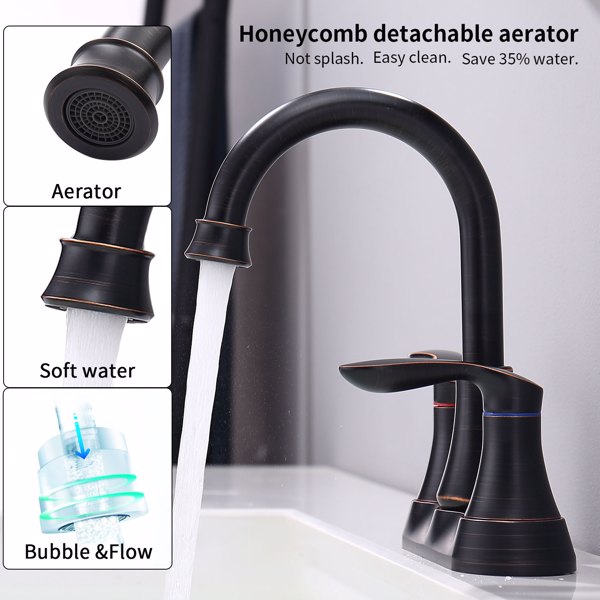 2-Handle 4-Inch Oil Rubbed Bronze Bathroom Faucet, Bathroom Vanity Sink Faucets with Pop-up Drain and Supply Hoses