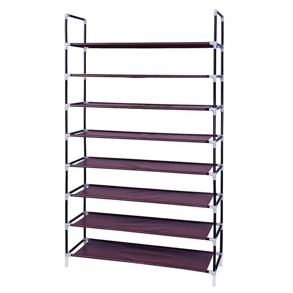 100cm Ultra Large Capacity 8 Layers Non-woven Fabrics &amp; Steel Shoe Rack Dark Brown