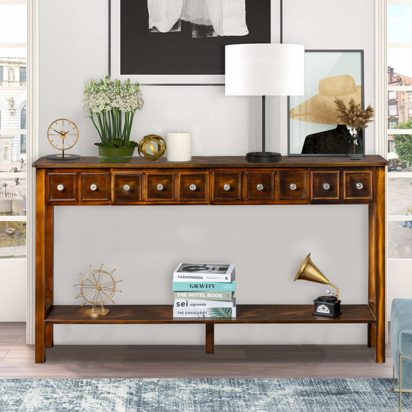 Long Console Table Entryway Table with Different Size Drawers and Bottom Shelf, White Narrow Storage Sofa Table for Entryway Hallway(Espresso)
