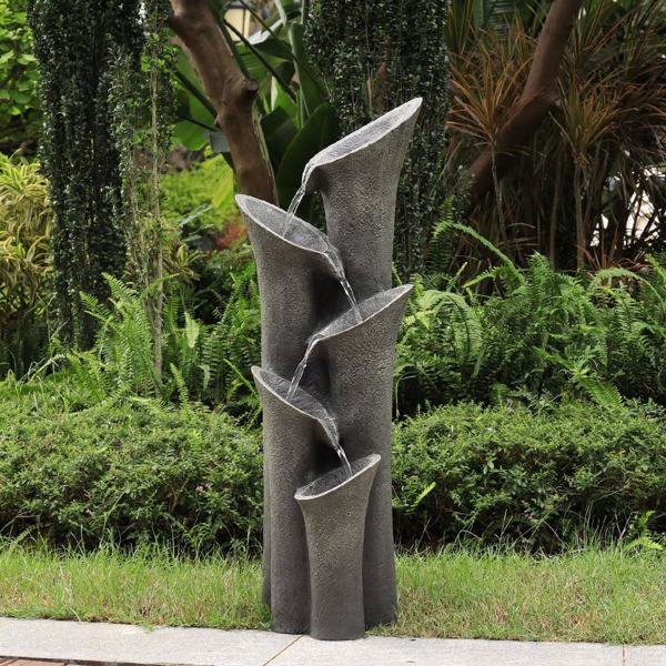 39.4inches 5-Tier Faux Stone LED Floor Fountain