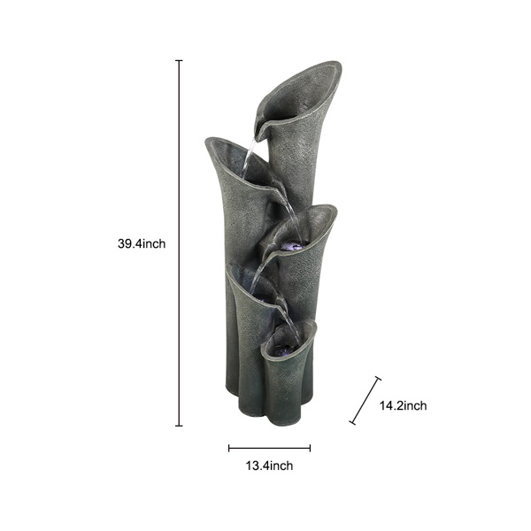 39.4inches 5-Tier Faux Stone LED Floor Fountain