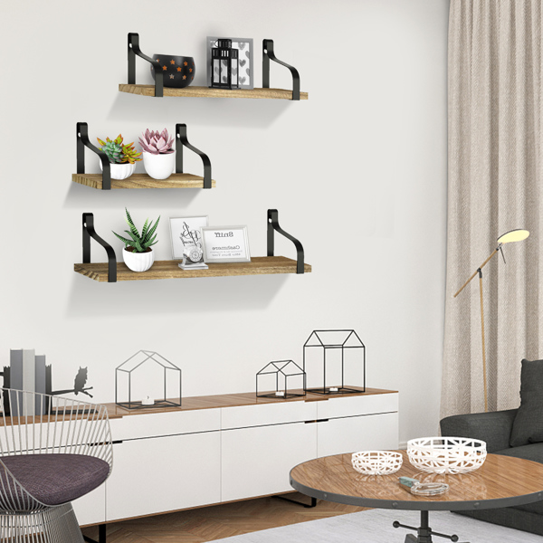 Floating Shelves Wall Mounted Set of 3, Wood Wall Storage Shelves for Bedroom, Living Room, Bathroom, Kitchen and Office